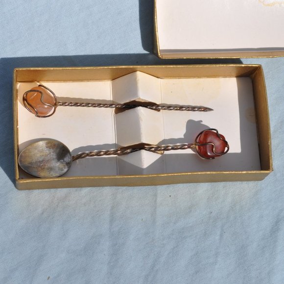 Sterling Silver Spoon olive Pick Set Gemstone vintage Joalheiros H Stern (H93) - Picture 3 of 5